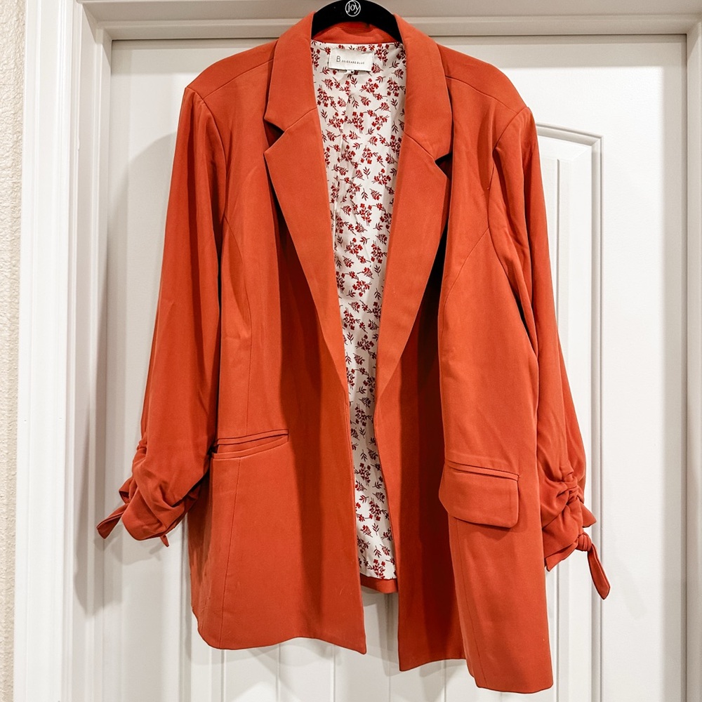 Women's Orange Blazer with Floral Lining
